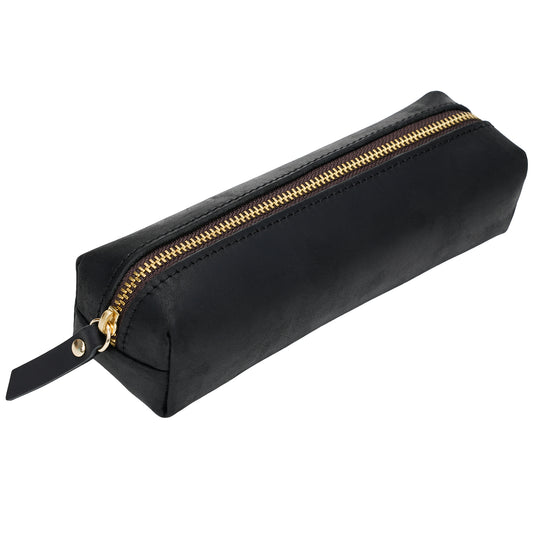 ECHSRT Small Pencil Pouch-Full-Grain Leather Pencil Case for Men- Vintage Genuine Leather Pouch for Adults-Stationery Organizer Bag for Work & Travel-Square-Brown