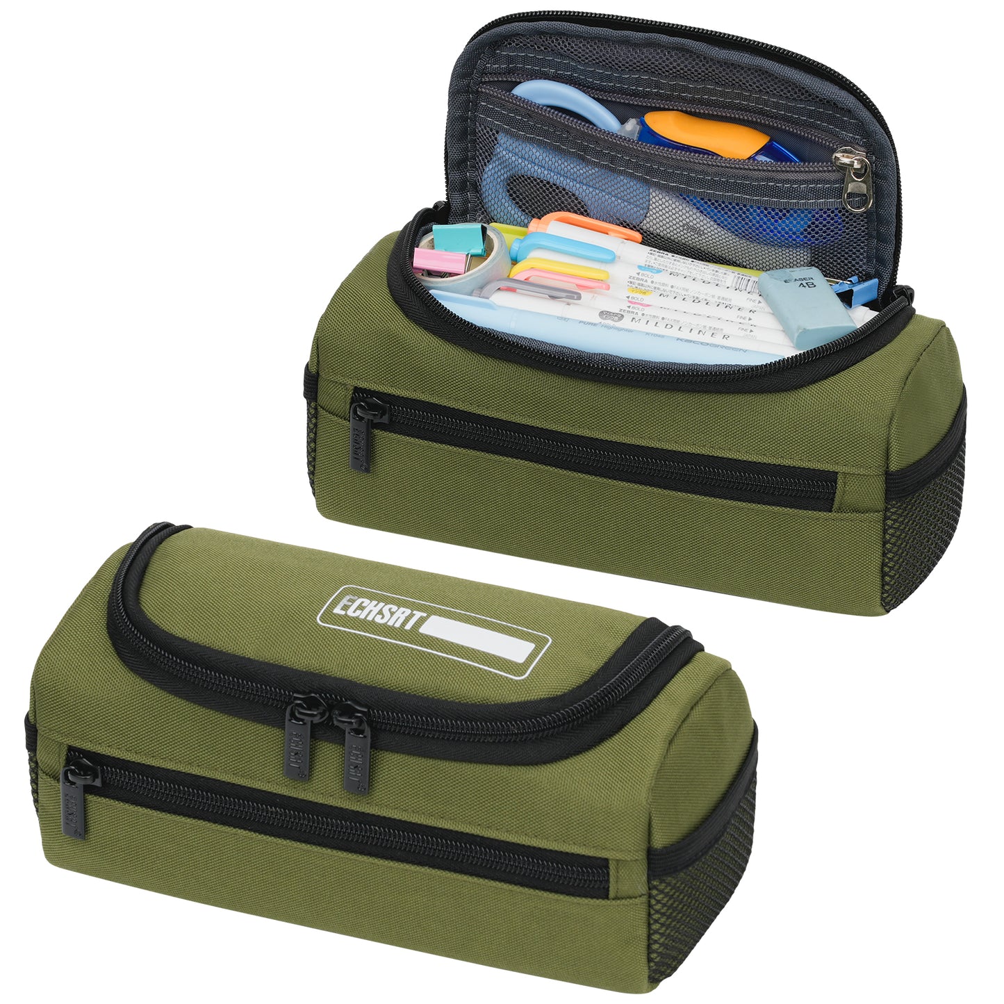 ECHSRT Jumbo Pencil Case Organizer for Men Women, Extra Large Capacity Pencil Pouch, Sturdy Portable Storage Bag for Office Travel Supplies - Blue