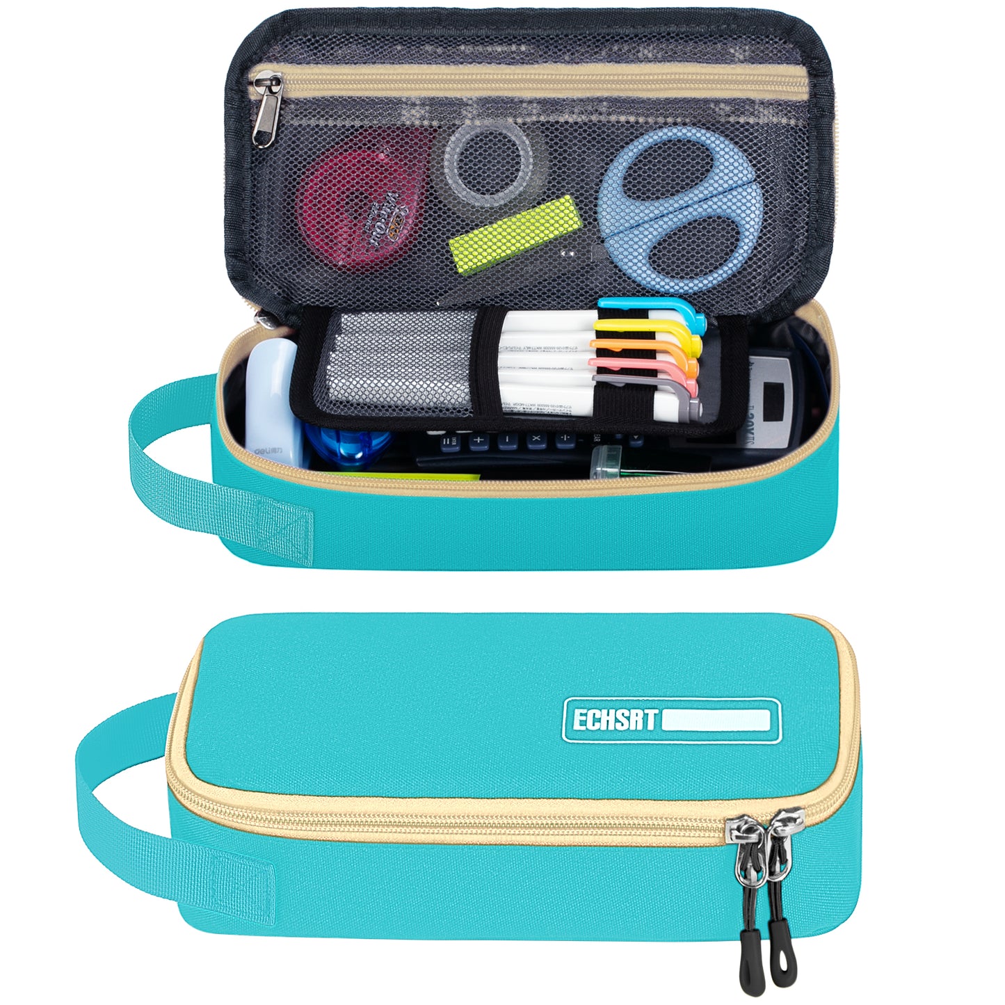 ECHSRT Large Pencil Case, Aesthetic Pen Pouch with Big Capacity, Minimalist Portable Stationery Bag with Handle for Office Organizer Aesthetic Pencil Cases