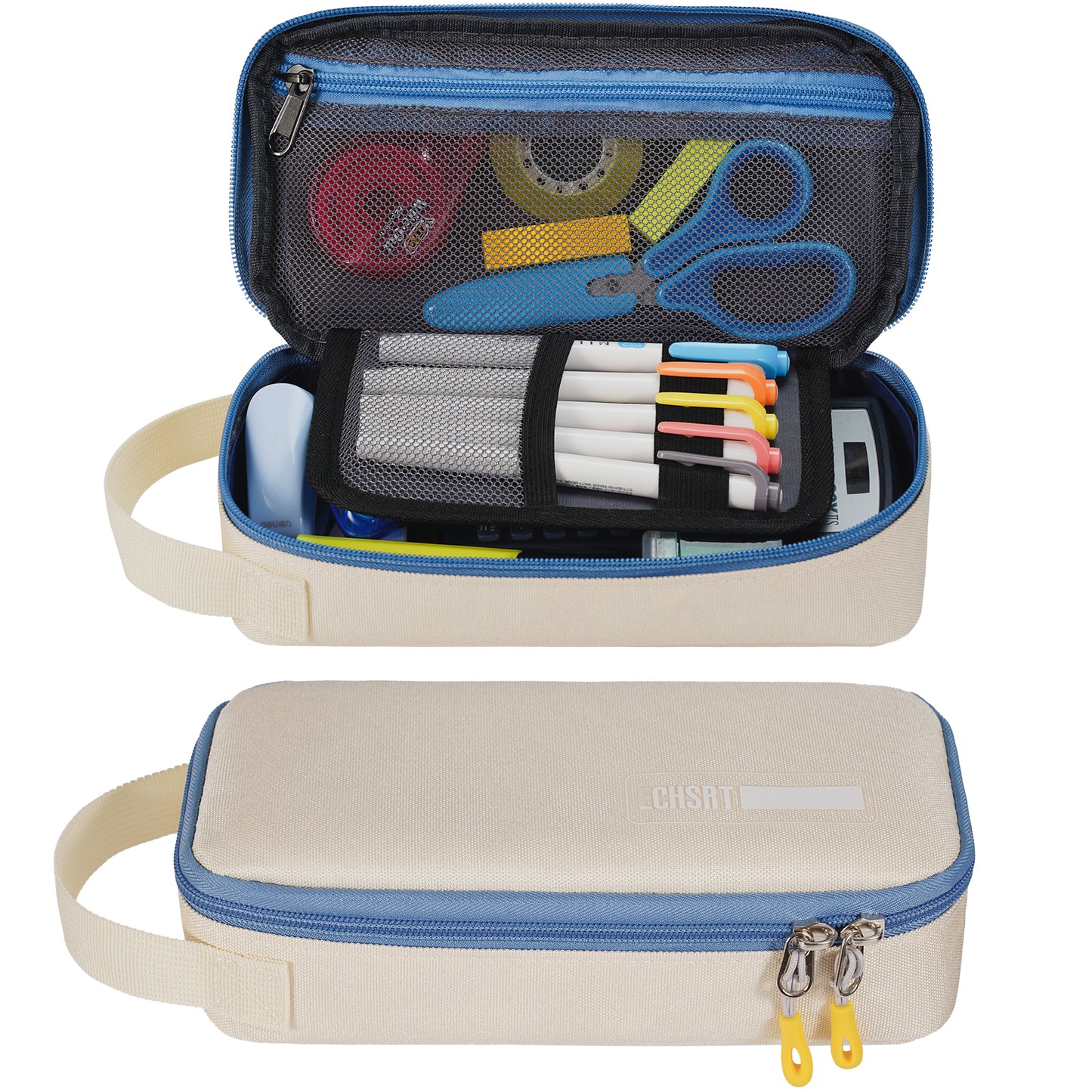 ECHSRT Large Pencil Case, Aesthetic Pen Pouch with Big Capacity, Minimalist Portable Stationery Bag with Handle for Office Organizer Aesthetic Pencil Cases