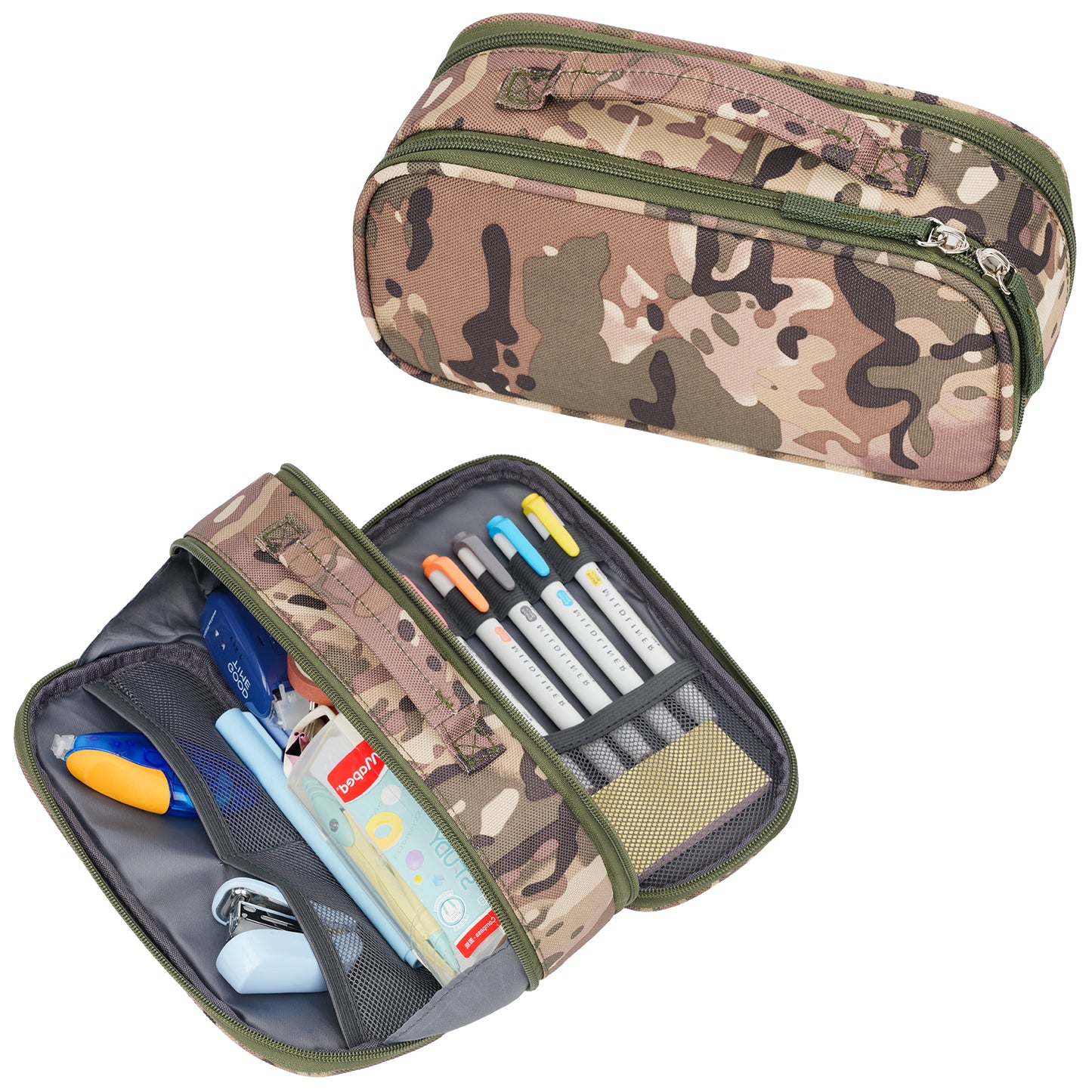 ECHSRT Tactical Pencil Case for Boy, Extra Large Capacity Camo Pencil Pouch for Men Adults, 3 Compartment Zipper Pen Case, Small Tool Bag Organizer for School Office Travel - Black