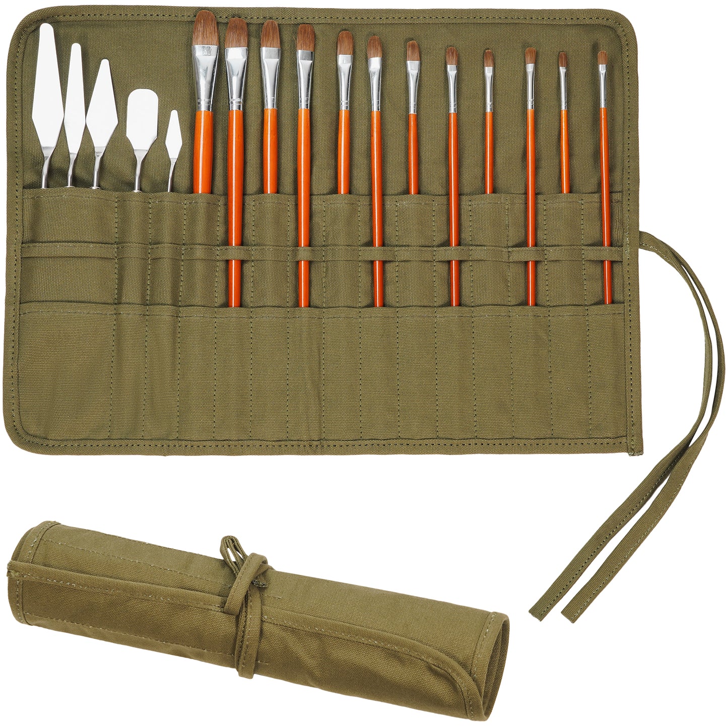 ECHSRT Paint Brush Holder Roll Up Case Storage for Artist Acrylic Oil Watercolor, Holders and Organizers 30 Slots，Army Green