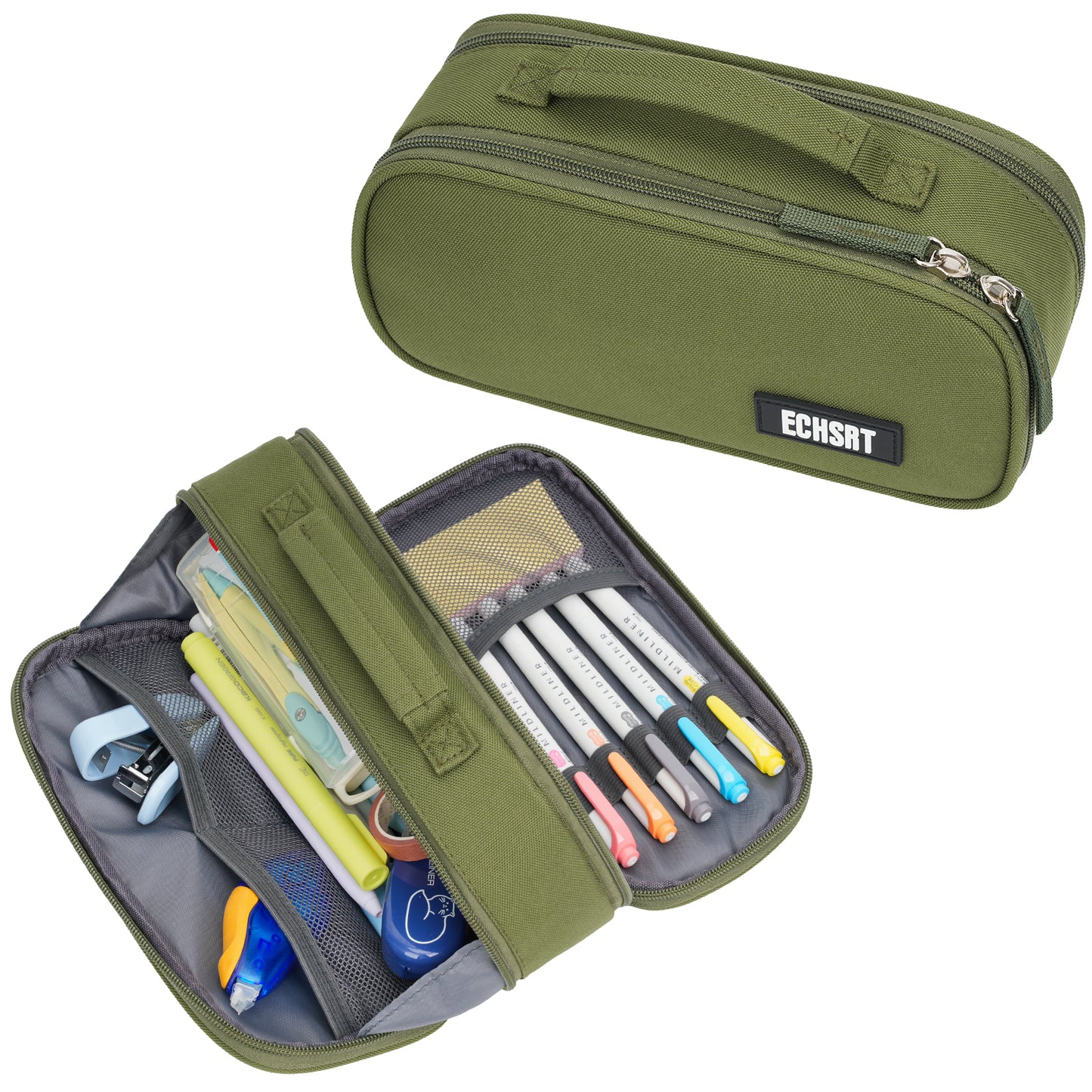 ECHSRT Tactical Pencil Case for Boy, Extra Large Capacity Camo Pencil Pouch for Men Adults, 3 Compartment Zipper Pen Case, Small Tool Bag Organizer for School Office Travel - Black