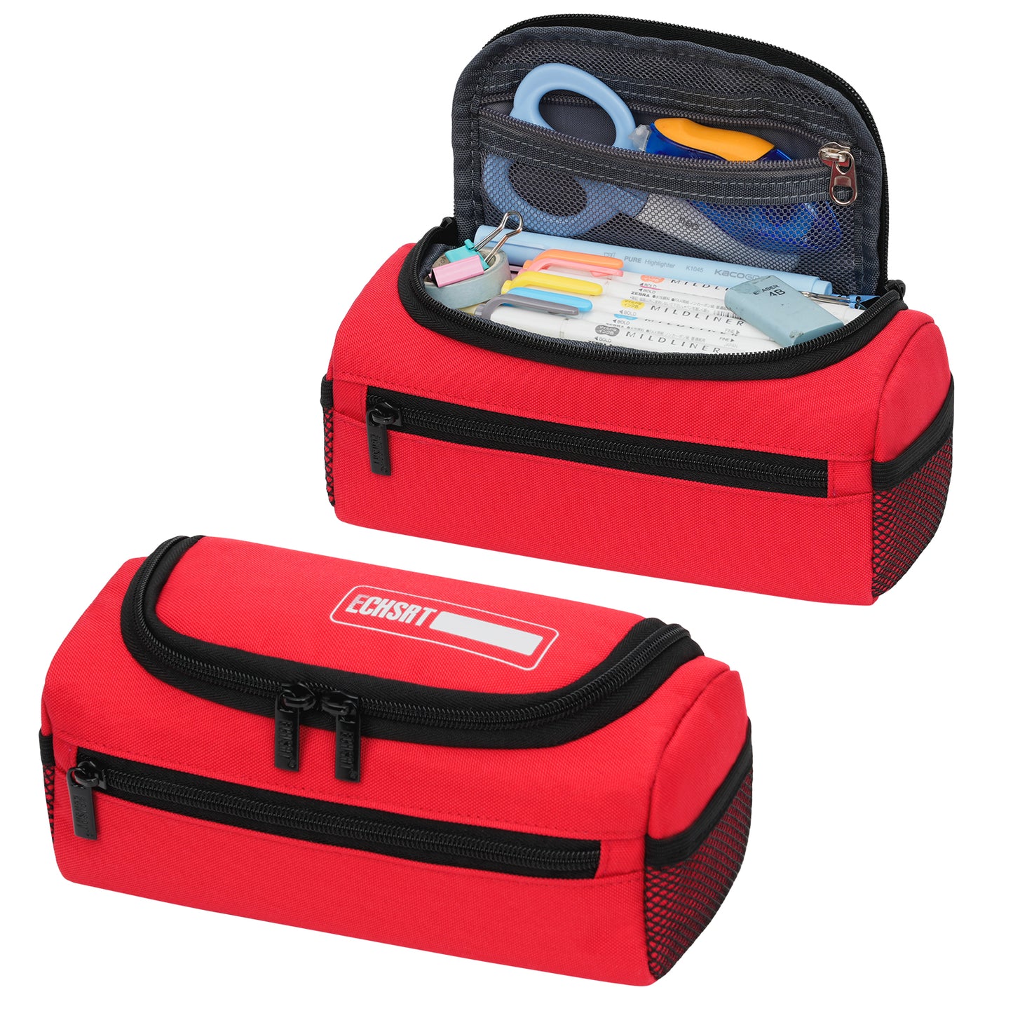 ECHSRT Jumbo Pencil Case Organizer for Men Women, Extra Large Capacity Pencil Pouch, Sturdy Portable Storage Bag for Office Travel Supplies - Blue